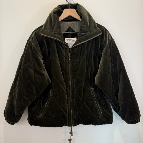 Y2K Talbots Velour Jacket XS Velvet Green Quilted Puffer Vintage - Picture 1 of 14